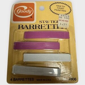 Goody Stay Tight Hair Barrettes 1975 #906 USA Vintage NOS MAGENTA - WHITE NEW